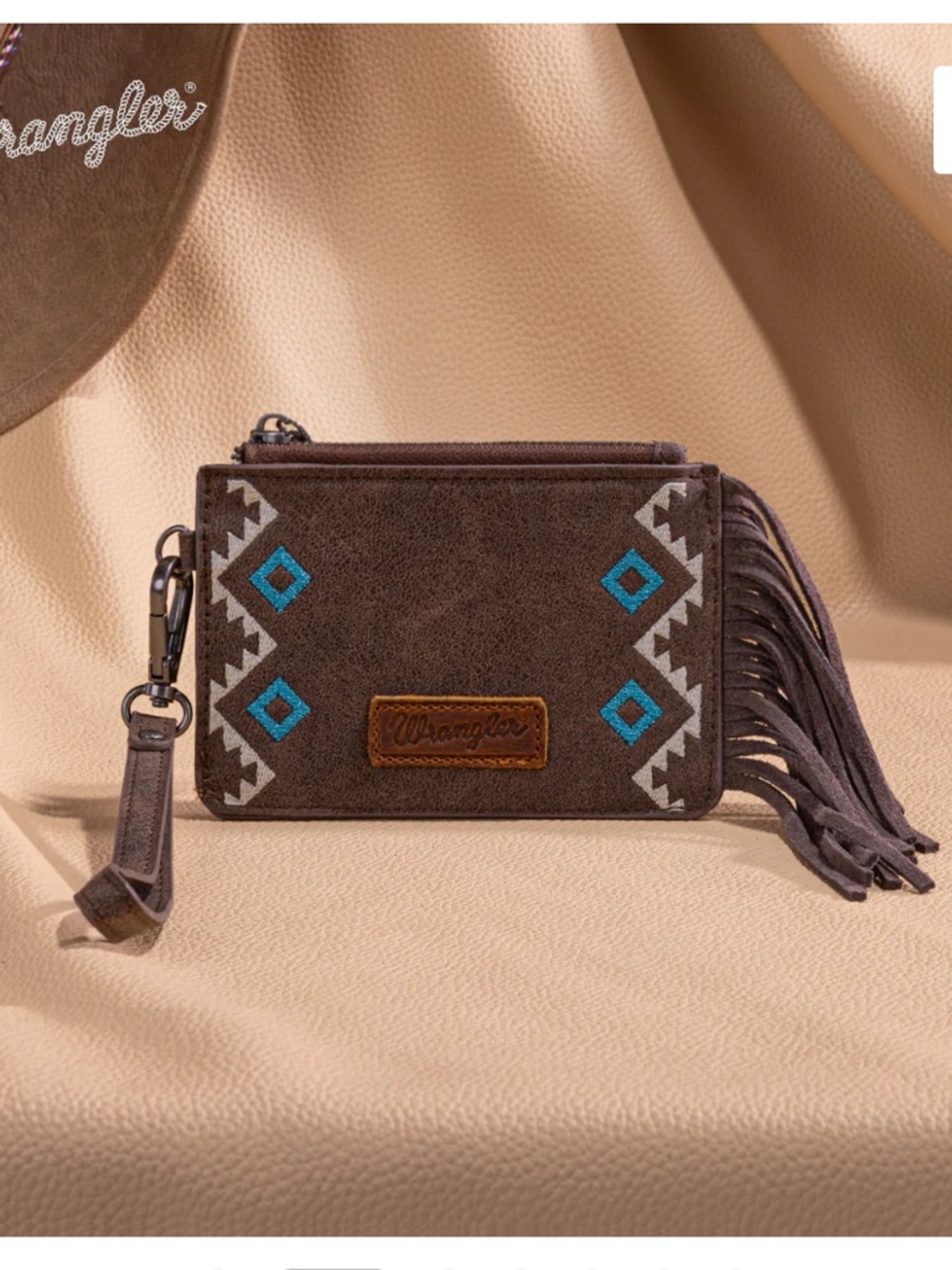 Wrangler Aztec Brown Suede Wristlet Wallet